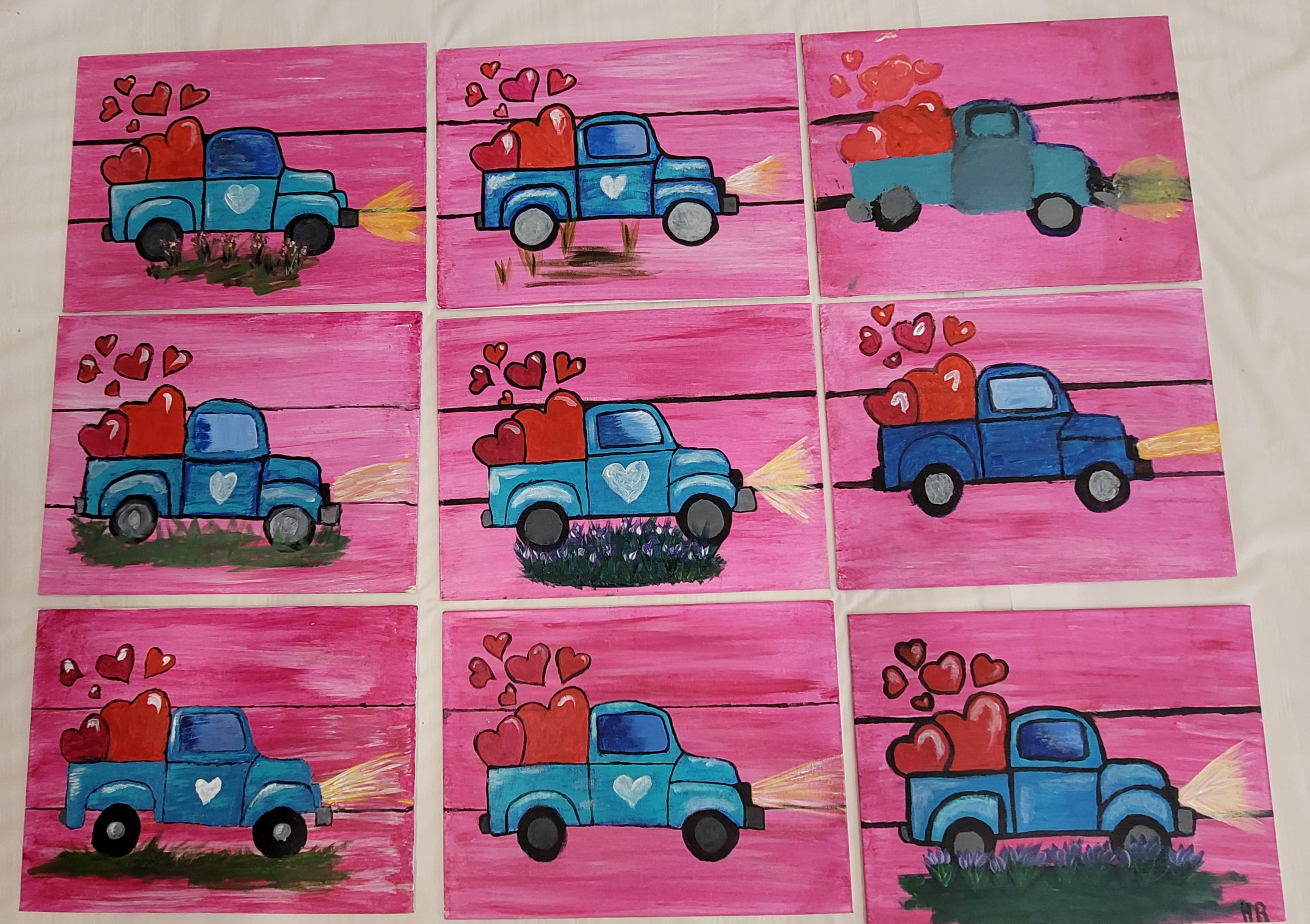 group of Valentine's Day paintings